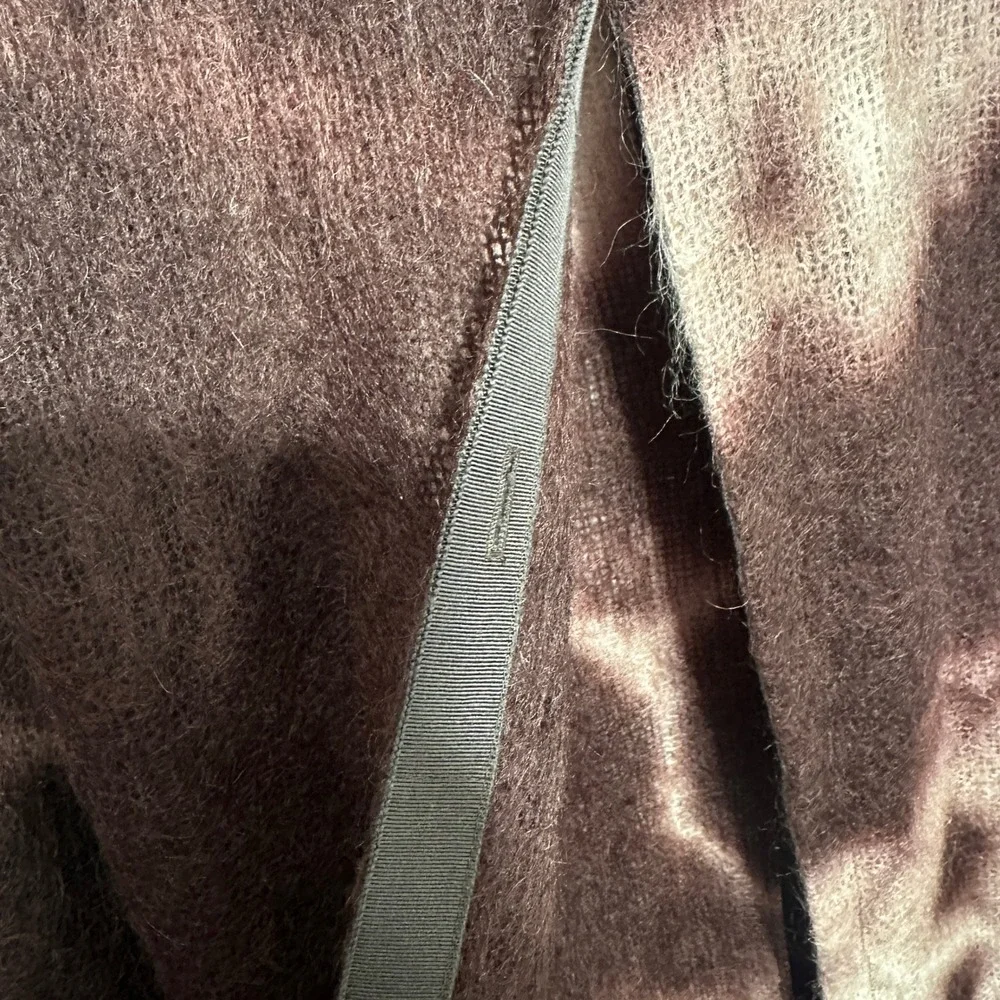 Kenneth Cole NY Mohair Wool Fuzzy Long Sweater Coat Brown Abstract Tie Dye Small